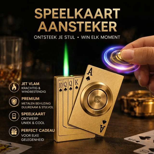 Stoere Metalen Speelkaart Aansteker met Spinner