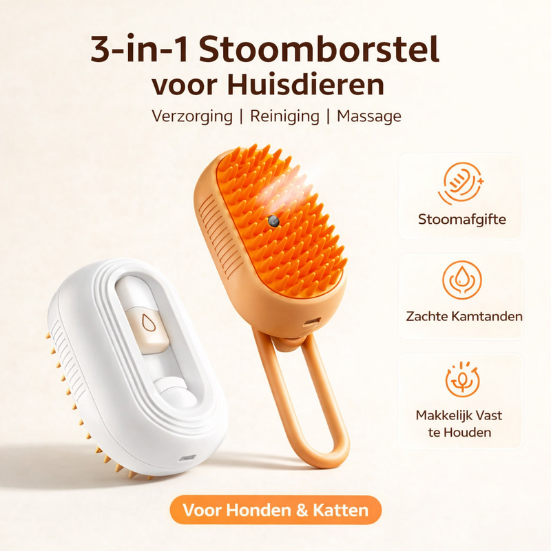 3-in-1 Stoom Kattenborstel, Vangt tot 10x Meer Haren Op