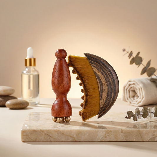 Houten gezichtsmassage-set: contourborstel en oogmassagestick
