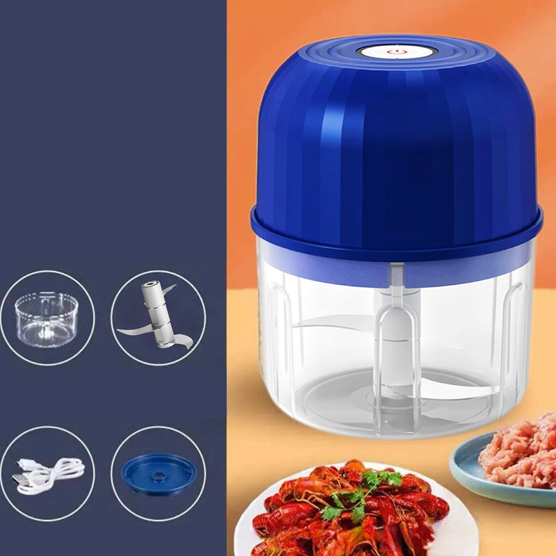 Mini hakmolen in blauw met inhoud van de set
