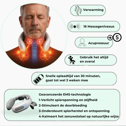 Functies: verwarming, 16 massageniveaus, acupressuur, 30 minuten opladen