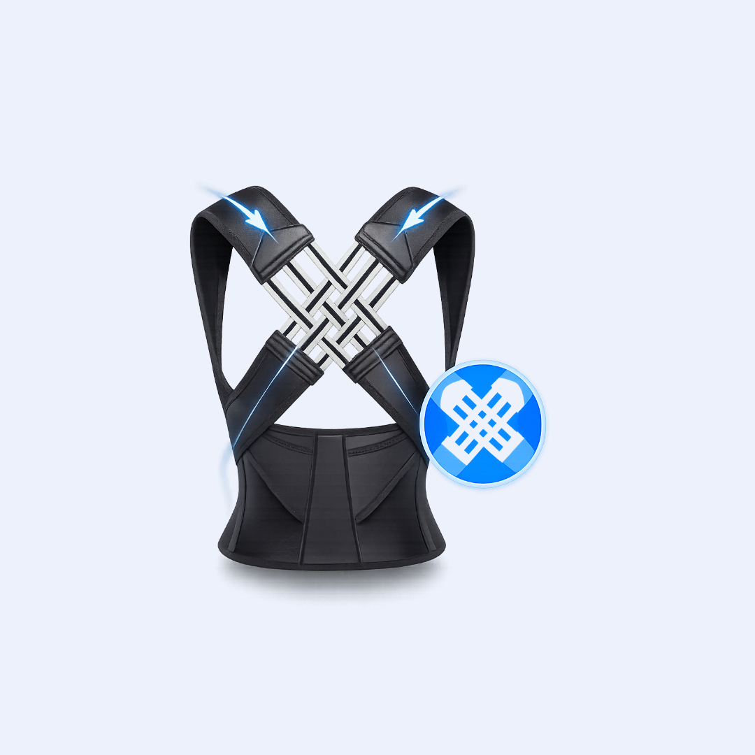 Detail van de zelfverstellende gekruiste schouderbanden